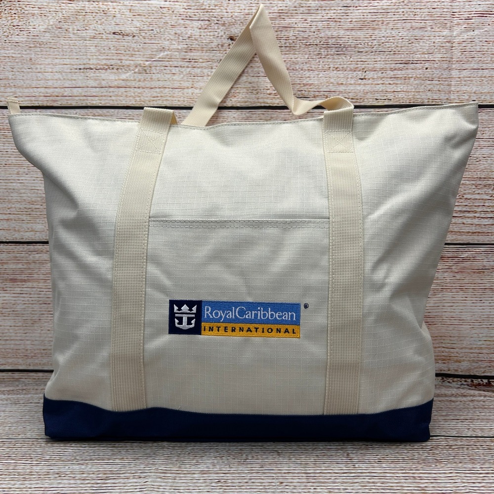 Royal Caribbean International Cruise Line Tote Bag Cream Navy Blue Zipper Large